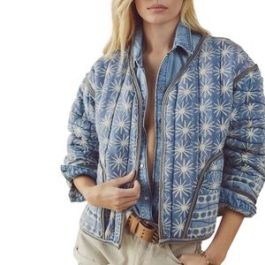 Free People We The Free Kara Blue Quilted Cardigan Jacket Size XS